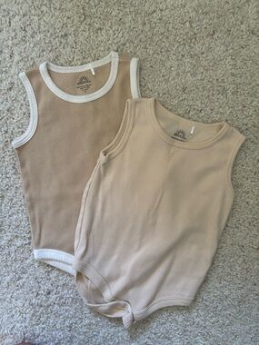 Neutral Beige Baby Tank Rompers - Set of 2
